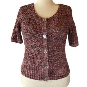 Jones New York Women's Cardigan Sweater Crochet Short Sleeve Size L